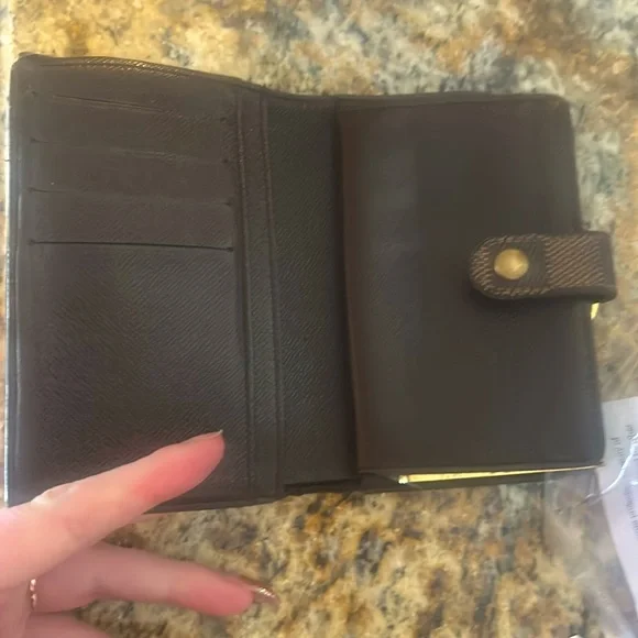 Louis Vuitton Damier Ebene French Kisslock Compact Wallet PLZ READ